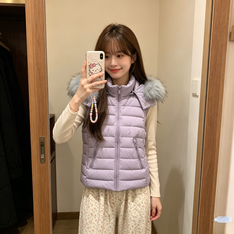 温柔风香芋紫排骨服外套女秋冬设计感修身显瘦洋气无袖棉服马夹女