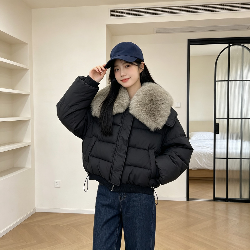 毛领轻奢气质设计感翻领短款休闲宽松小个子百搭加厚棉服外套女潮