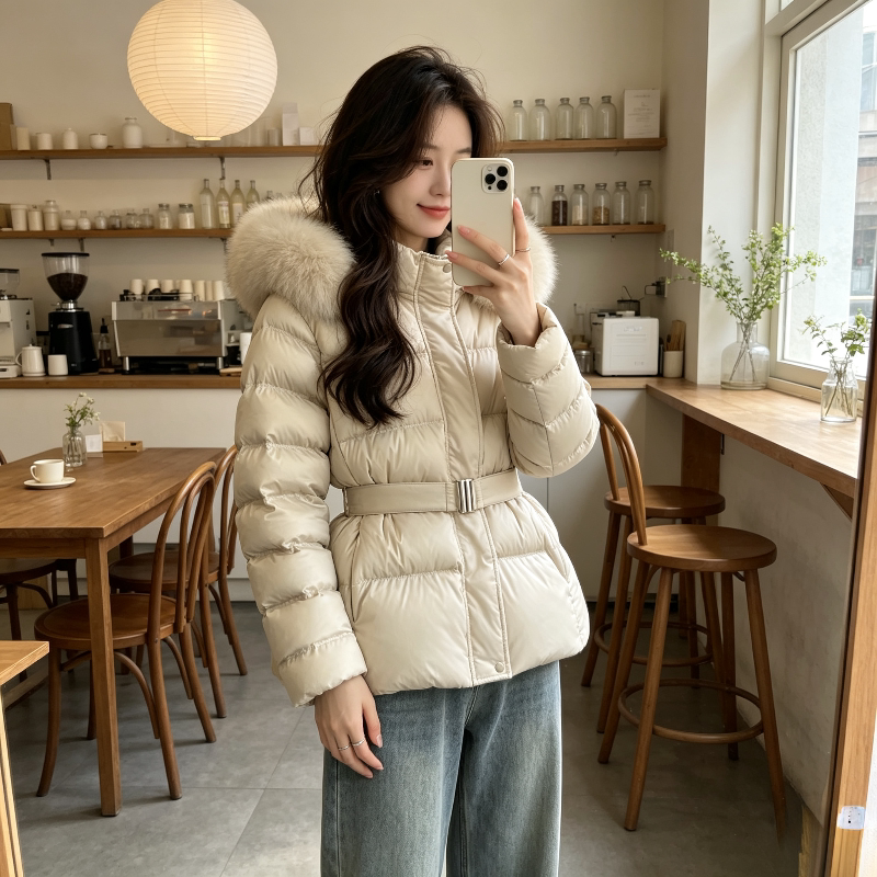 慵懒风大毛领加厚保暖收腰显瘦小个子防寒棉服外套女连帽设计感潮