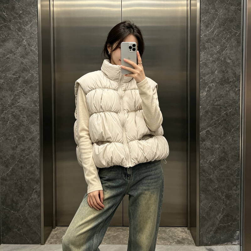 秋冬设计感立领无袖坎肩宽松oversize小个子棉服马甲外套女减龄洋