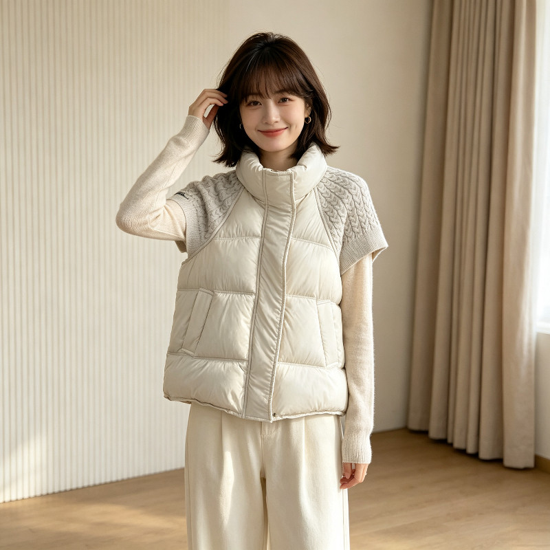 短袖设计感立领棉服马夹外套女秋冬休闲宽松大码叠穿保暖防寒洋气