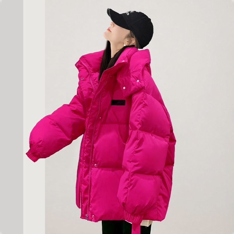 火龙果色小个子慵懒风宽松大码加厚保暖防寒棉服外套女面包服棉袄