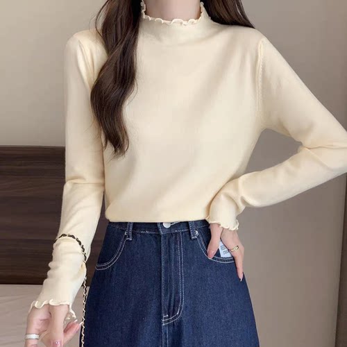 唐狮DESSO女士软糯三款可选V圆领木耳边毛衣针织衫打底衫内搭