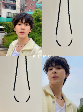 PUPU手工韩道宇同款黑色串珠项链男女同款ins小众简约百搭