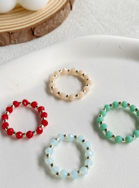 PUPU原创手工糖果色彩色串珠戒指情侣简约百搭泫雅风不掉色