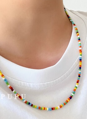 夏天小众百搭PUPU彩色串珠项链