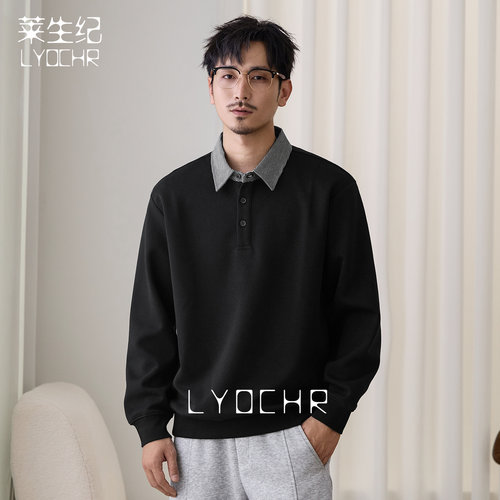 轻商务撞色翻领POLO卫衣男秋冬