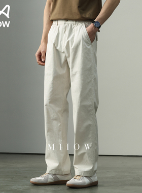 猫人高级感高支棉竹节纹理休闲裤男2026新款白色直筒通勤百搭西裤