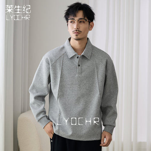 轻奢老钱风POLO领铆钉长袖卫衣男