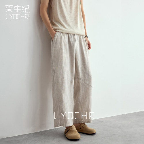 男士老钱风亚麻凉感九分休闲裤