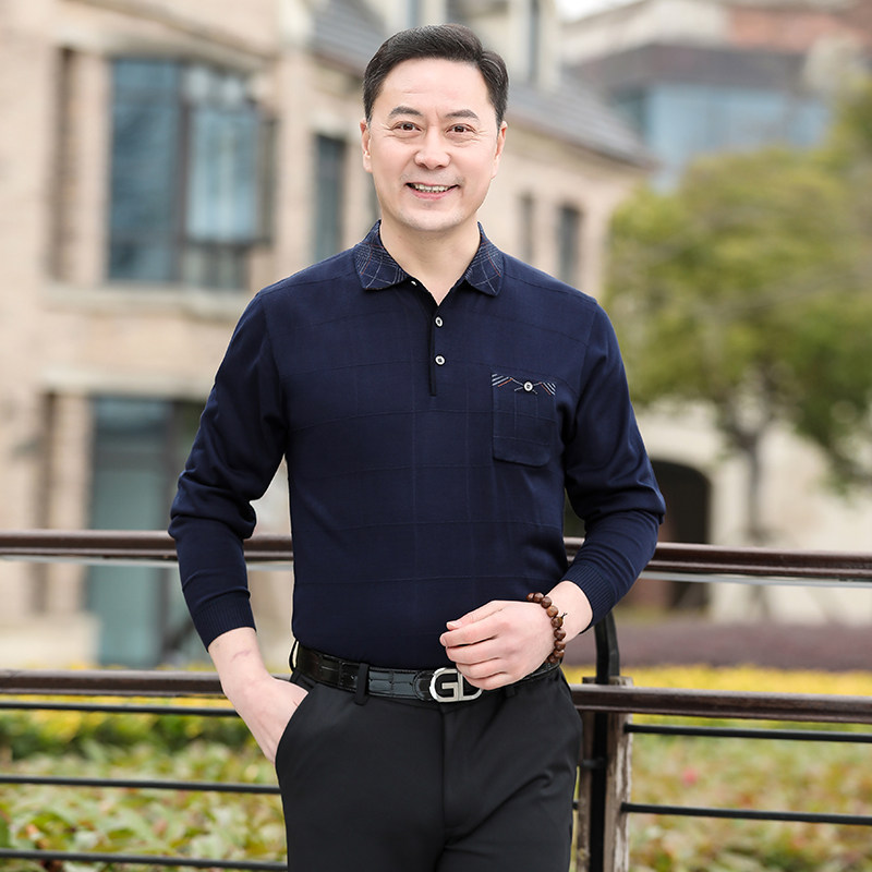 保罗爸爸装长袖t恤男中年男士春装上衣中老年大码春秋薄款打底衫