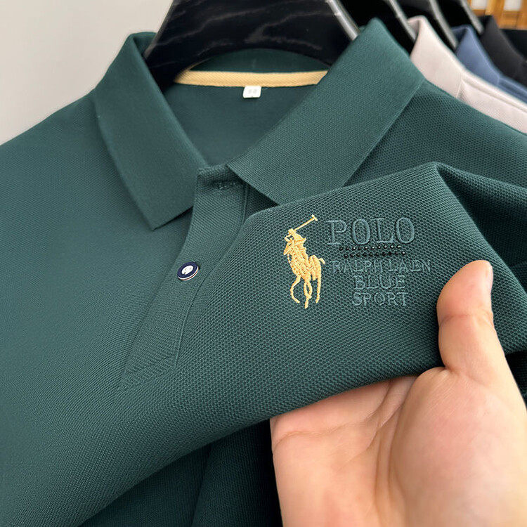 冰丝薄款长袖翻领T恤中年爸爸装夏季POLO衫中老年人男士宽松上衣