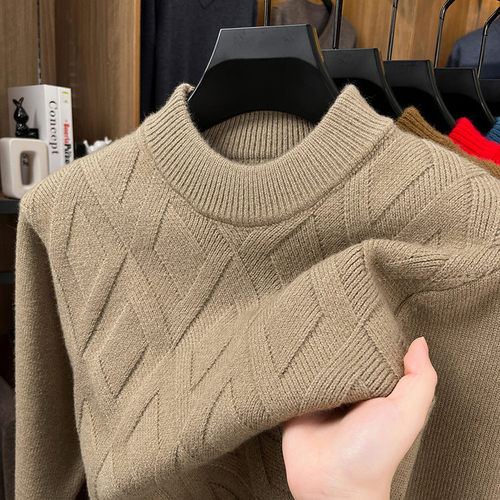 高档正品100%特厚羊毛衫男冬季纯色双股加厚半高领保暖针织打底衫