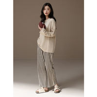 2026 New couple pajamas for men and women, spring and autumn pure cotton round-neck long-sleeved loose and simple youth home wear set thumbnail 5
