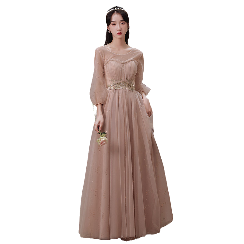 姐妹团粉色新款仙气秋冬伴娘服