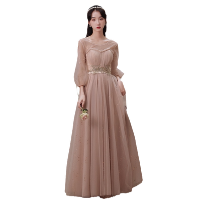 姐妹团粉色新款仙气秋冬伴娘服