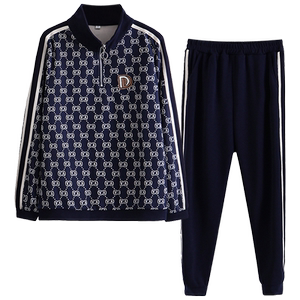 中年妈妈春秋运动套装洋气大码宽松时尚休闲两件套字母印花卫衣女