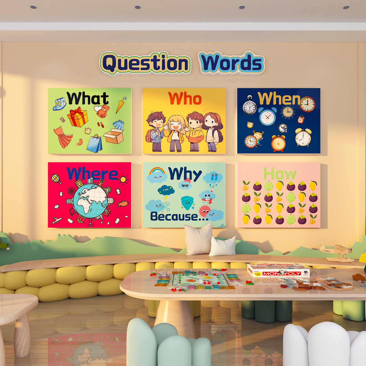英文辅导班培训机构文化墙面装饰画小学幼儿园环创英语角教室布置