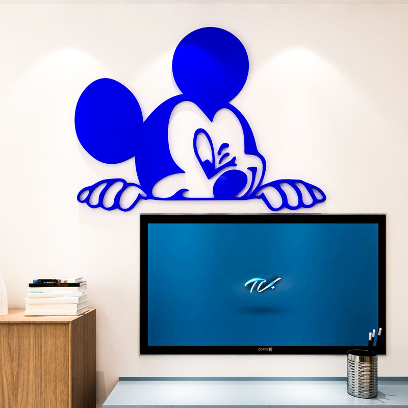 电视背景墙装饰卡通米奇米妮儿童房卧室床头布置3d立体墙贴纸自粘