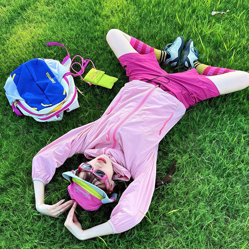 多巴胺情侣套装户外防晒运动服男女速干长袖骑行服登山冲锋衣外套