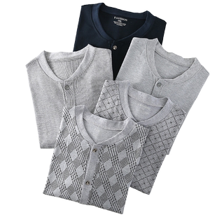 中老年男士纯棉开衫秋衣开襟老人系扣长袖松口内穿打底线衣保暖衣