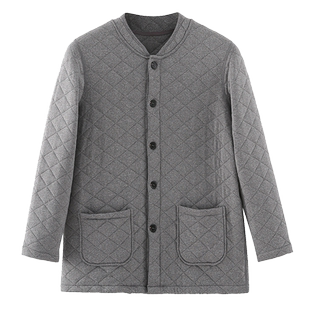 中老年男士爸爸开衫系扣子柞蚕丝保暖上衣开襟长袖薄棉衣棉服棉袄