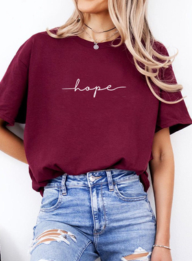Hope Faith Love Inspirational Women T Shirt纯棉字母上衣半袖