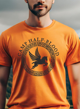 Camp Half Blood Men T Shirt橙色宽松混血营短袖上衣纯棉男士T恤