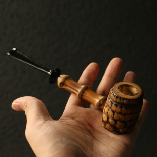 精品纯手工制作天然满钉老竹根小烟斗可抽粗烟竹烟嘴可拆卸竹烟具