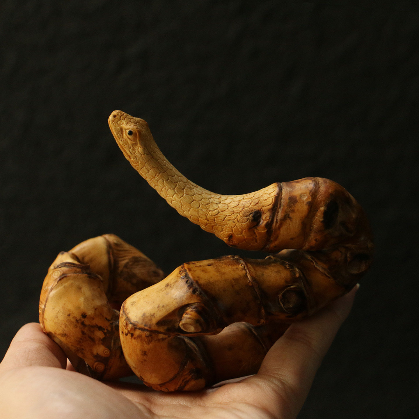 一物一拍精品纯手工制作天然老竹鞭一体地龙手把件竹雕摆件蛇把玩