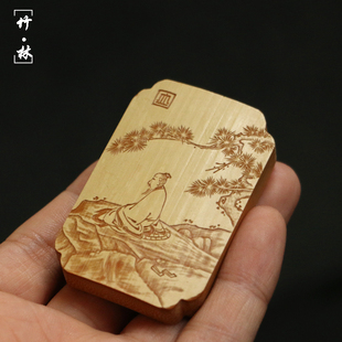 精品名家裘立钢纯手工雕刻天然老玉竹手牌竹雕文人竹牌挂件手把件