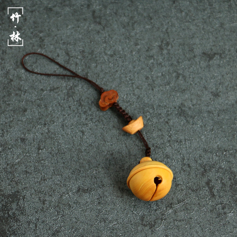 精品雕刻木质黄杨木铃铛手机包包小挂件复古创意竹雕小件配饰把件