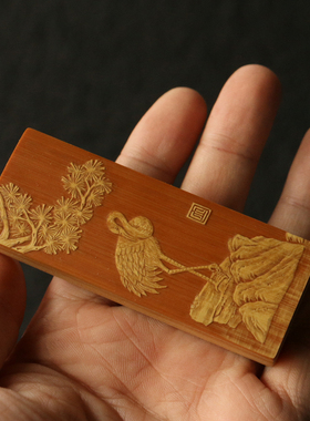 纯手工留青雕刻松鹤图玉竹牙签盒