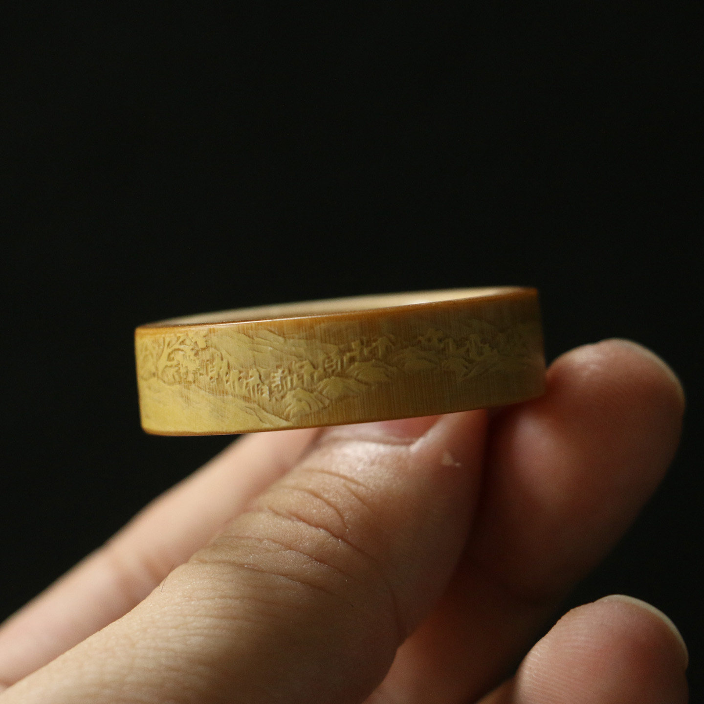 精品纯手工留青雕刻山水图老玉竹文玩竹指环鸟笼挂件竹圈竹环把件