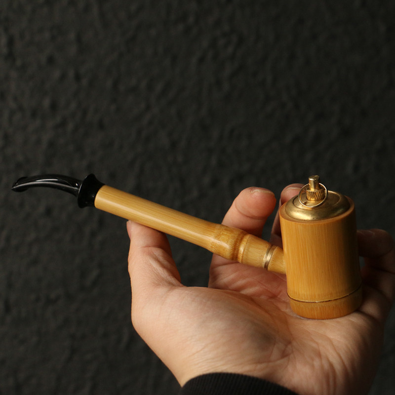 精品纯手工精工制作老玉竹小烟斗实心竹烟杆可拆卸带转换头烟袋锅