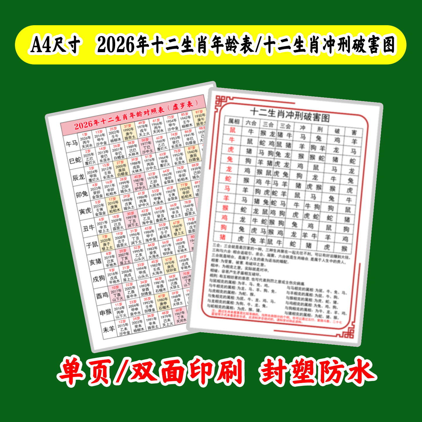 2026丙午马年生肖虚岁对照表