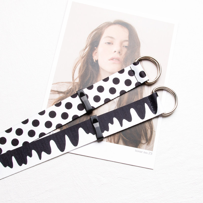 奶牛波点纹帆布腰带女 ins风韩国百搭chic学生牛仔裤皮带男腰果花