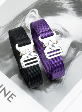 2cm眼镜蛇插扣工装裤帆布黑色腰带 个性潮流嘻哈加长卡扣皮带细窄