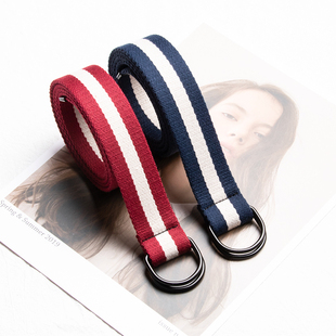 条纹双环扣帆布腰带女 裤 青年学生百搭牛仔裤 皮带男ins风 潮牌工装