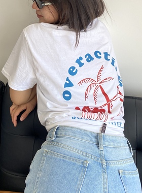 2025夏季美式复古椰树印花T恤度假风宽松情侣装男女同款百搭上衣