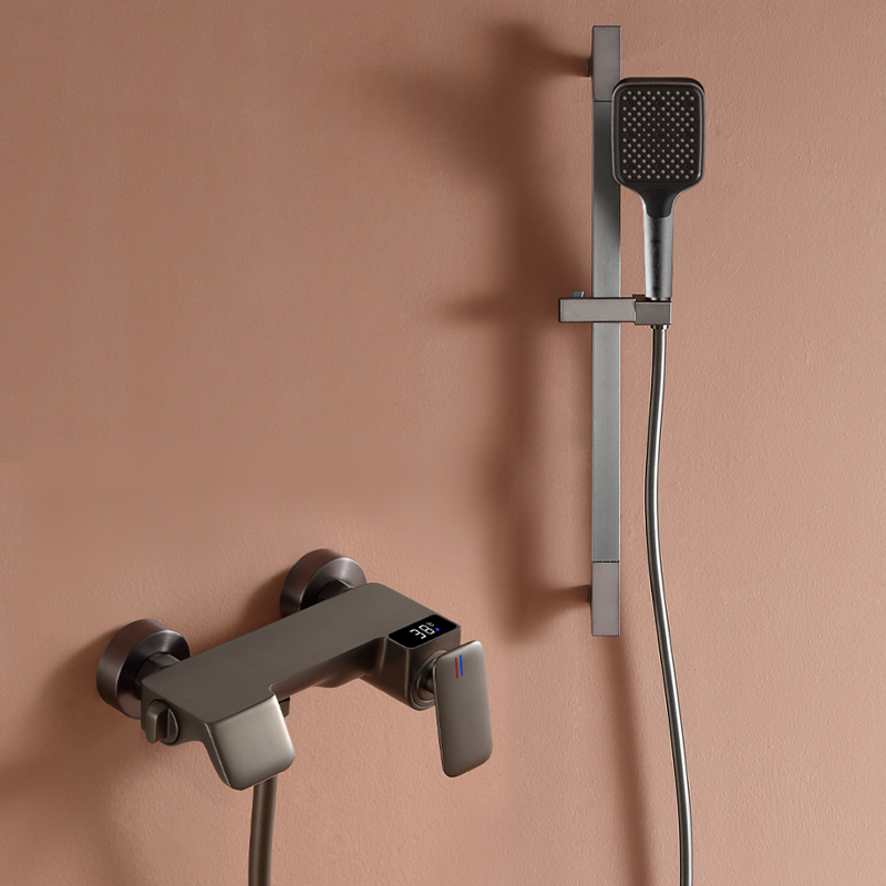 新款德国全铜浴室枪灰色浴缸水龙头卫生间简易淋浴花洒套装冷热水