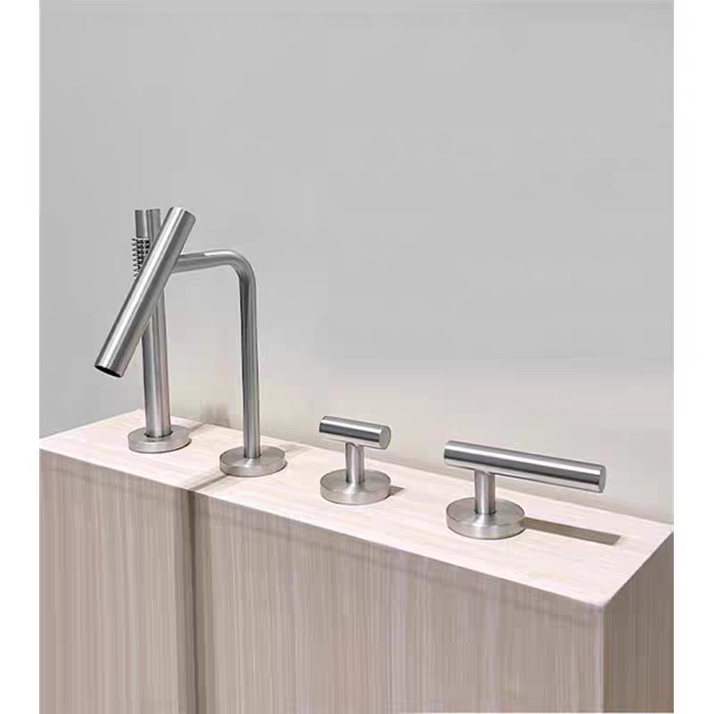 意大利捷仕GESSI极简拉丝镍嵌入浴缸坐式分体龙头花洒套装立柱铜