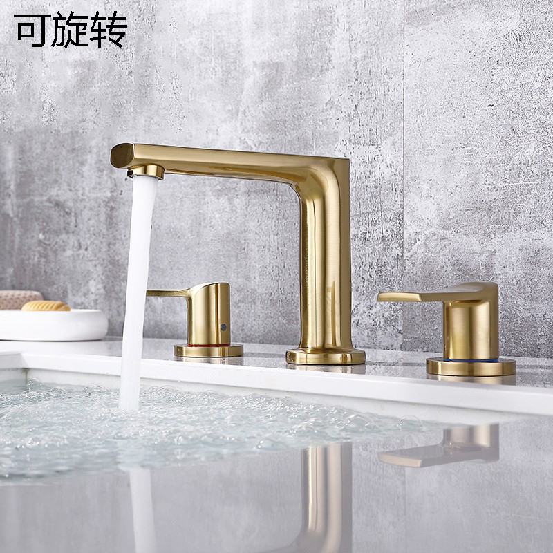 (10年质保）捷仕三孔分体式双把面盆龙头全铜冷热浴室柜台盆旋转