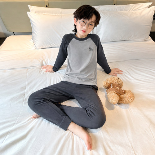 男童纯棉秋冬保暖长袖睡衣套装