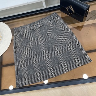 复古格纹短裙女2025新款 秋冬辣妹高腰A字短裙L