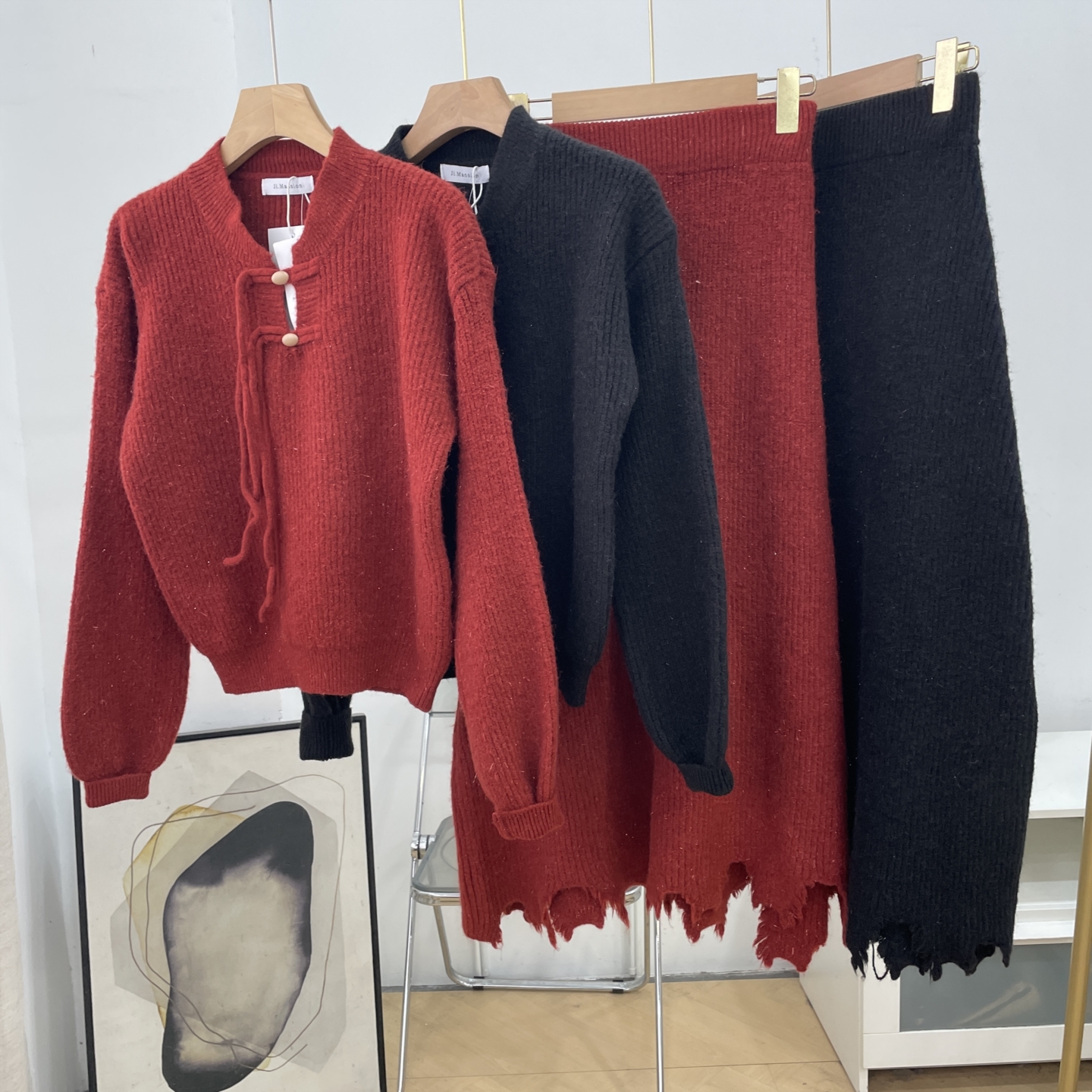 2025秋冬套装女毛衣百褶针织半身裙两件套气质穿搭两件套L