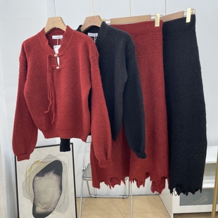 2025秋冬套装 女毛衣百褶针织半身裙两件套气质穿搭两件套L