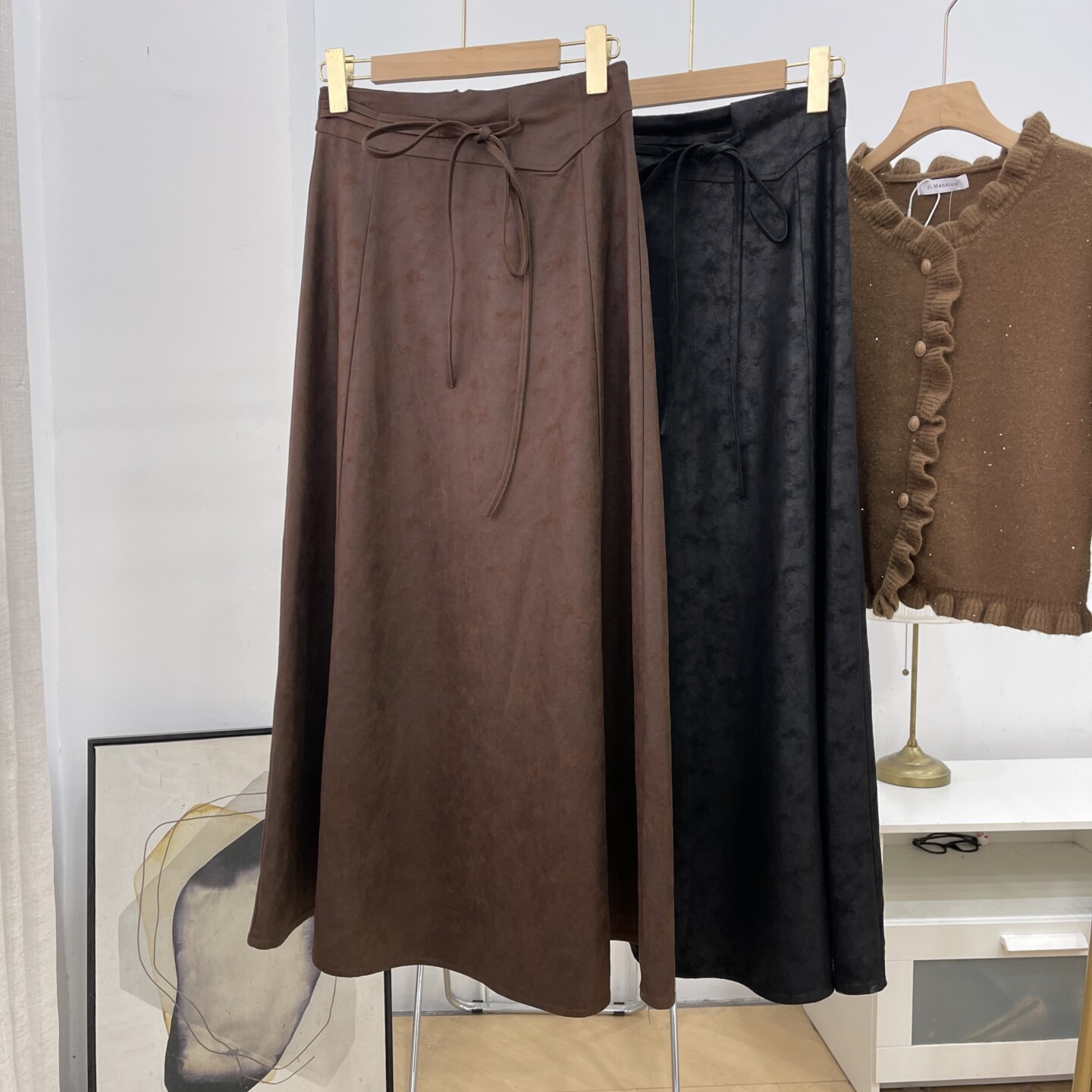 麂皮半身裙女秋冬新款高级感气质A字包臀裙长裙鱼尾裙L#