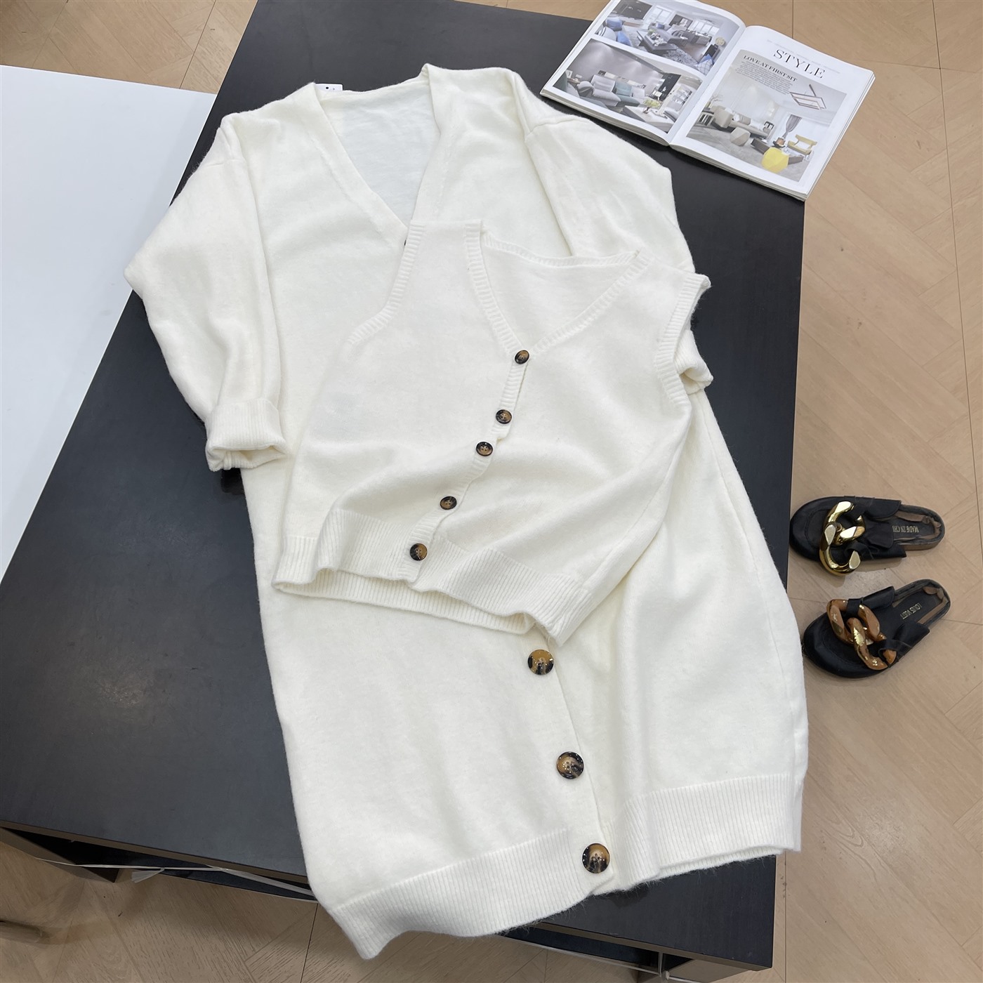 【楠】套装V领显瘦无袖背心内搭宽松保暖直筒显瘦针织连衣裙K#14