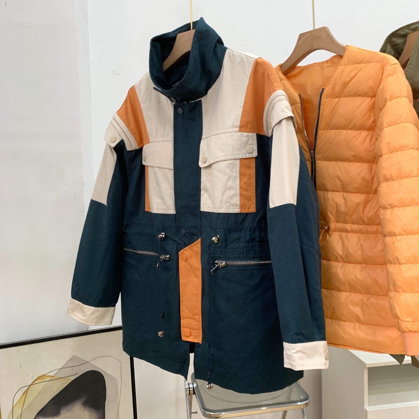 纯色简约开衫内搭+拼接撞色美式复古风气质外套套装K#10